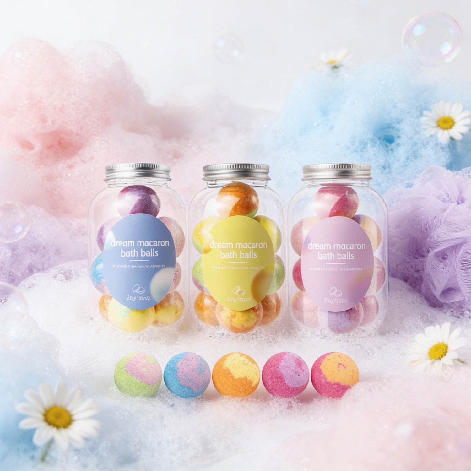 Pastel Color Balloons, Pastel Gift Bags, Hangers 10 Pack, Home Sweet Home, Multi Color Highlighters, Multi Color Pens, 20G 10 Pc Bath Balls, Clear Glass Jar, Multi Pastel Hues