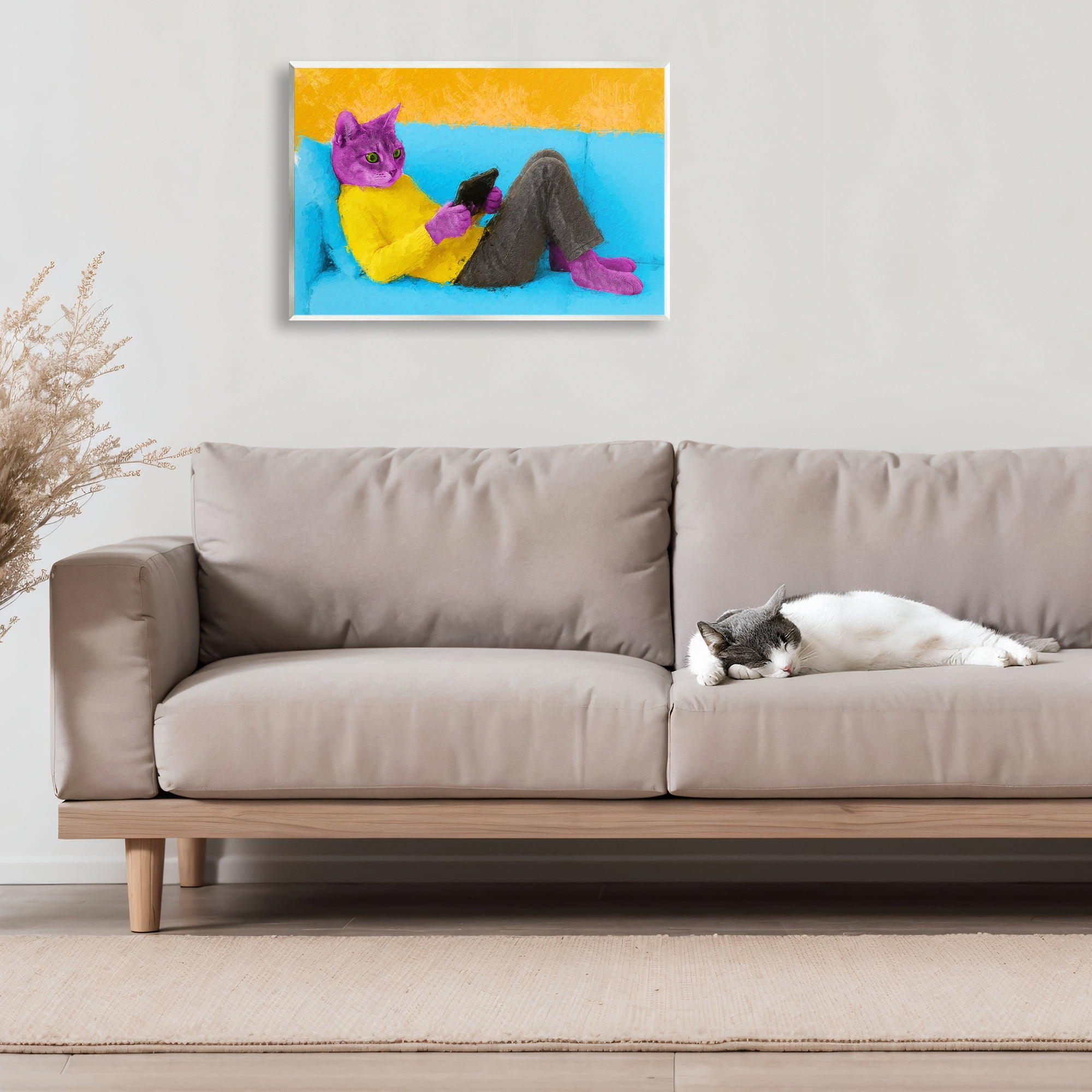 Stupell Industries Vibrant Cat Playing Game Wall Plaque Art, design by Sean Parnell