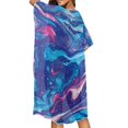 thumbnail image 4 of HELLHERO Polyester Swimwear Coverup for Beach Short Sleeve Free Size Long Kimono Swimsuit Cover Up Blue Marble Pattern, 4 of 5