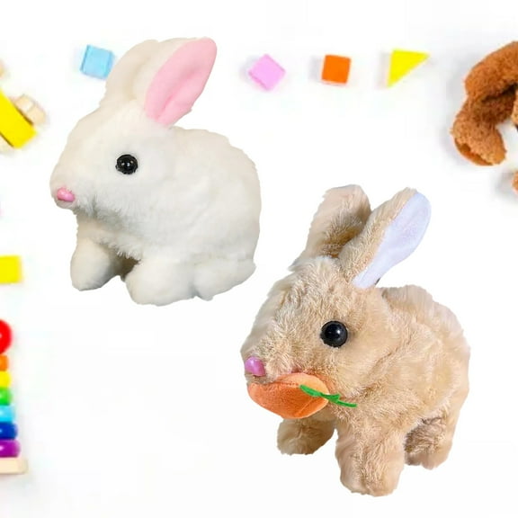 Realistic Bunny Toy, Bunny Toys Educational Interactive Toys, Easter Plush Stuffed Bunny Toy Walking Rabbit Educational Toys for Kids, Hopping Wiggle Ears Twitch Nose(AI-2PCS)