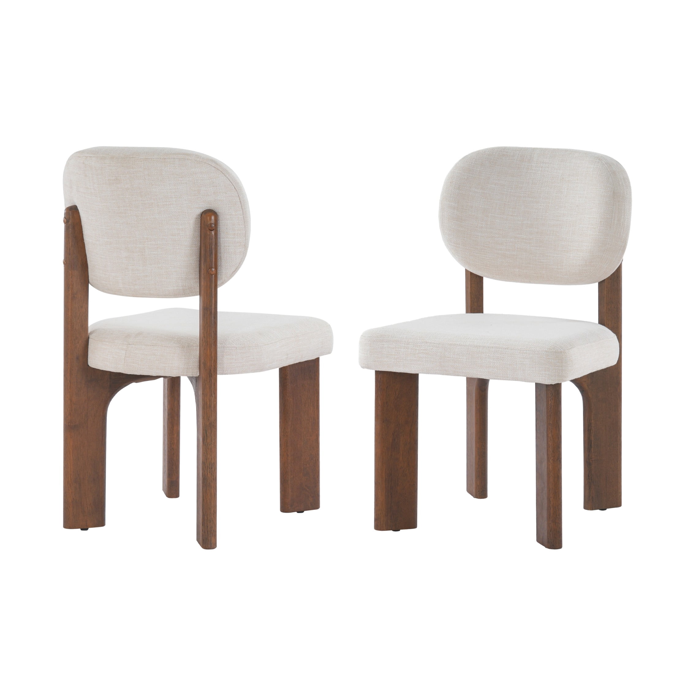 Christopher Knight Home Modern Upholstered Armless Dining Chairs, Wood Frame, Walnut+Beige, Set of 2