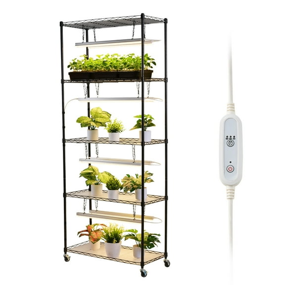 KFFKFF 6-Tier Indoor Plant Stand with Grow Light, 71-Inch Tall Display Rack with Wheels & Adjustable Timer, 80W T5 LED Full Spectrum Lighting for Seed Starting and Flower Pots
