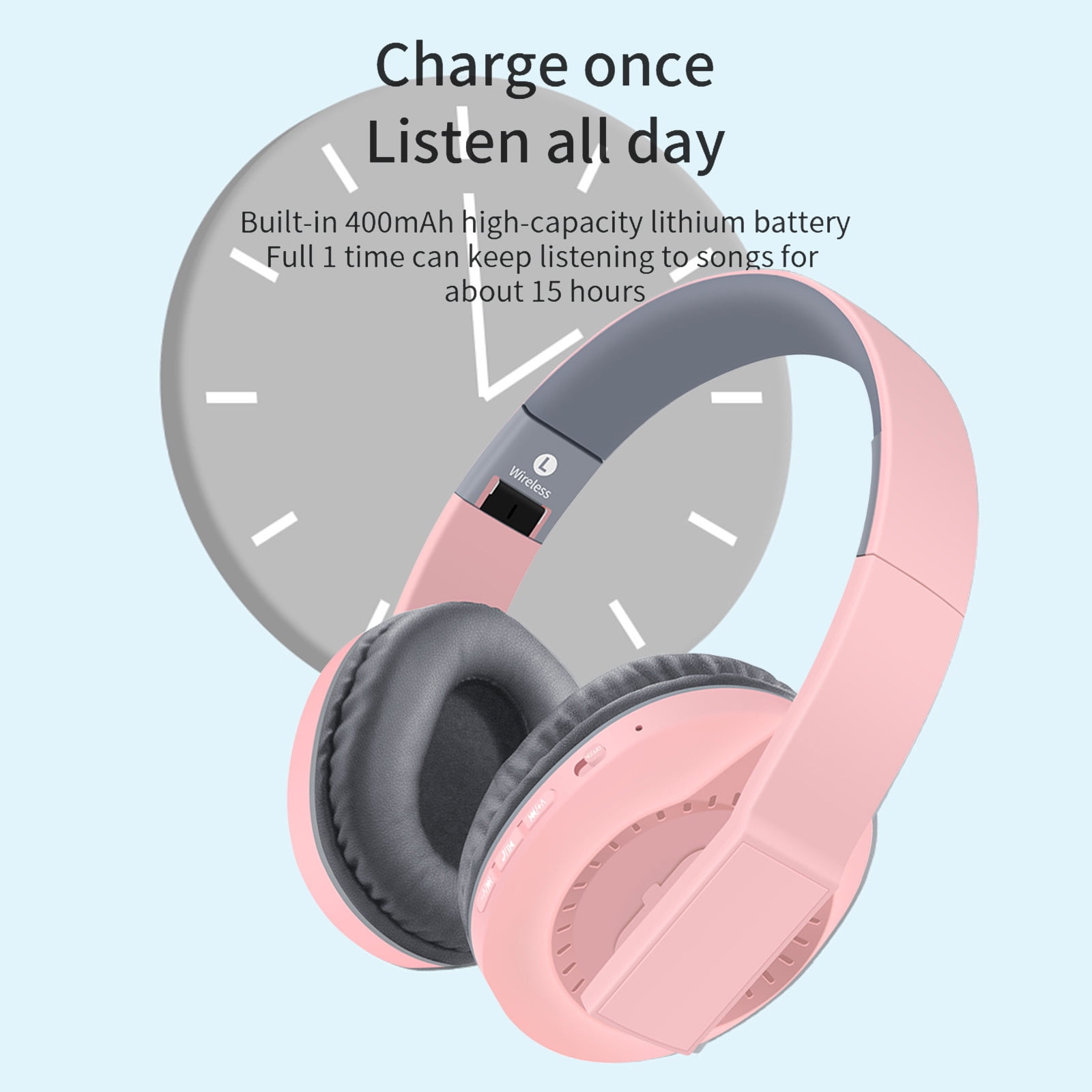 Wireless Bluetooth On-Ear Headphones, Apple & Android Compatible, Up to 50 Hours of Battery Life,Pink