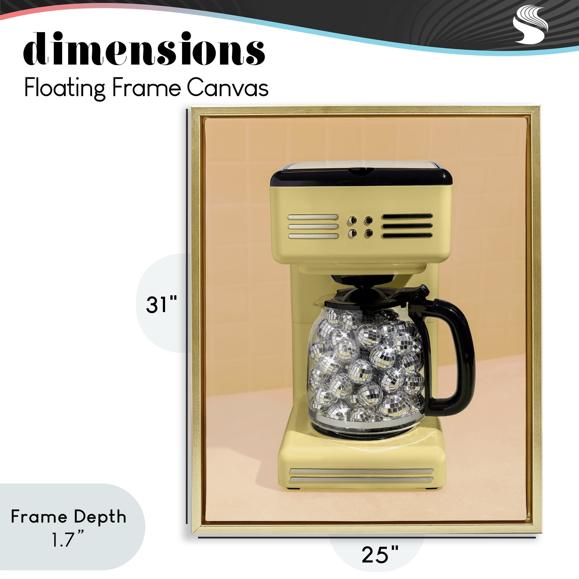 Stupell Industries Disco Coffee Maker over Yellow Gold Framed Floater Canvas Wall Art, design by LISH Creative