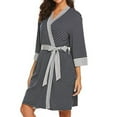 thumbnail image 5 of Kaemgyyd Women's Lightweight Robe V Neck Oversized Loose Bathrobe Soft Comfy 3/4 Sleeve Loungewear Color Block Sleep Dress, 5 of 6