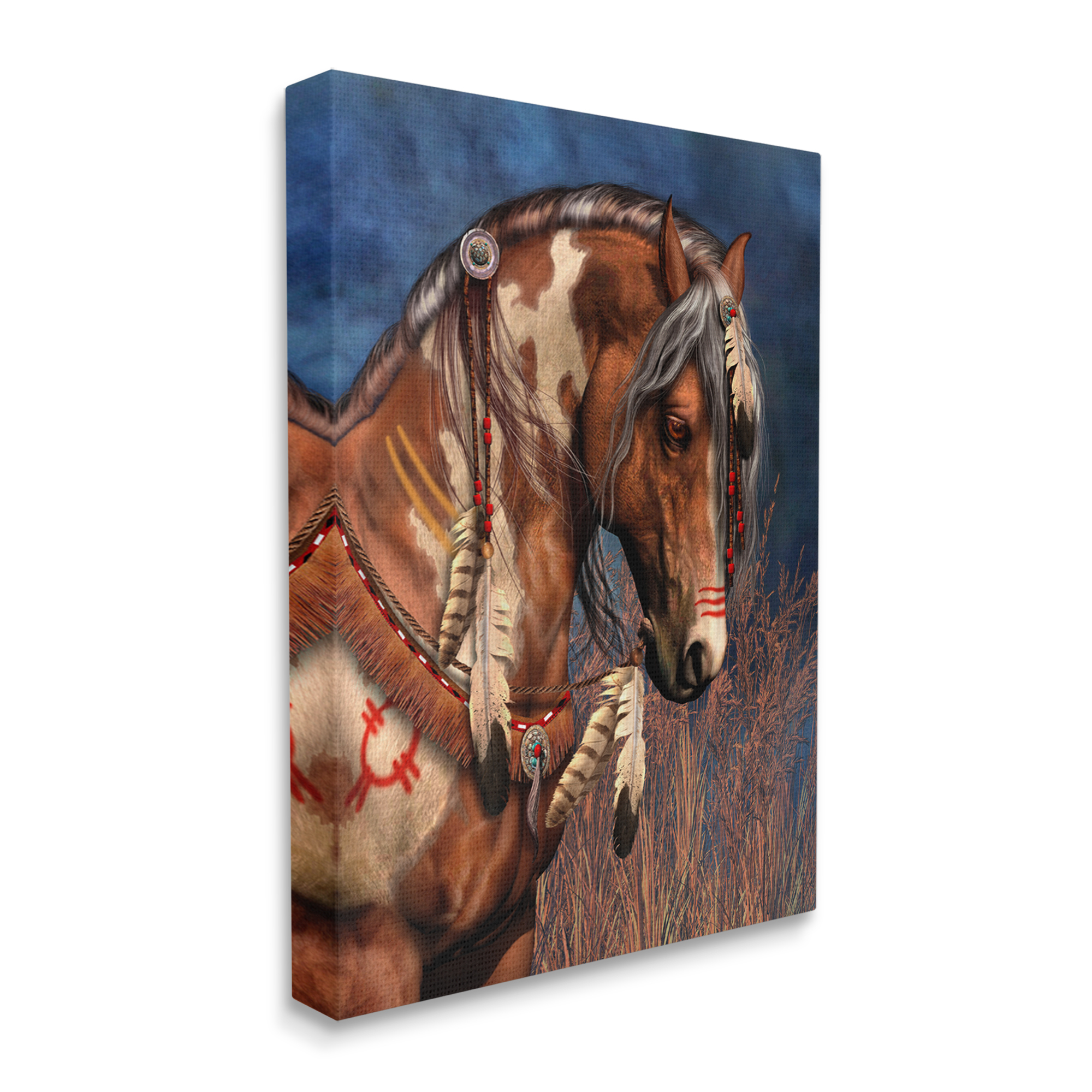 Stupell Industries War Pony Portrait Animals & Insects Painting Gallery Wrapped Canvas Art Print Wall Art, 36 x 48