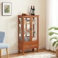 thumbnail image 2 of Miekor Furniture Lighted Glass Cabinet Glass Wine Cabinet Curio Display Cabinet with Adjustable Glass Shelves 2 Doors and 1 drawer Cabinet Bulb Included OAK 8824, 2 of 16