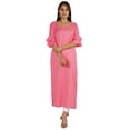 thumbnail image 1 of Moomaya Solid Rayon Kurta For Women bell Sleeve Drawstring Neck Long Ethnic Kurti, 1 of 6