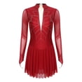 thumbnail image 3 of Yartina Women's Figure Ice Skating Dress Long Sleeve Shiny Rhinestones Sheer Mesh Ballet Dance Burgundy S, 3 of 7
