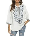thumbnail image 5 of Grosy Embroidered Tops for Women 3/4 Sleeve V Neck Plus Size Boho Mexican Style Blouse Peasant Tops Women T Shirts Casual Tee Ladies Tunics-L/White/372/G, 5 of 8