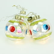 Set of 4 Clear Battery Operated LED Lighted Stripe and Dot lass Christmas Ball Ornaments 3.25" (80mm)