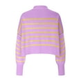 thumbnail image 4 of RYRJJ Sweaters for Women Crewneck Striped Cropped Sweater Long Sleeve Side Slit Trendy Oversized Pullover Jumper Tops(Pink,XL), 4 of 5