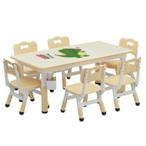 ChaoLink Kids Table and 6 Chairs Set Height Adjustable Toddler Table and Chair Set, Graffiti Desktop, Children Learn Activity Table for Kids Study Table for HomeWood color