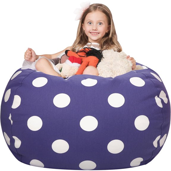 Stuffed Animal Storage Bean Bag Chair Cover in Navy Dot XX-Large