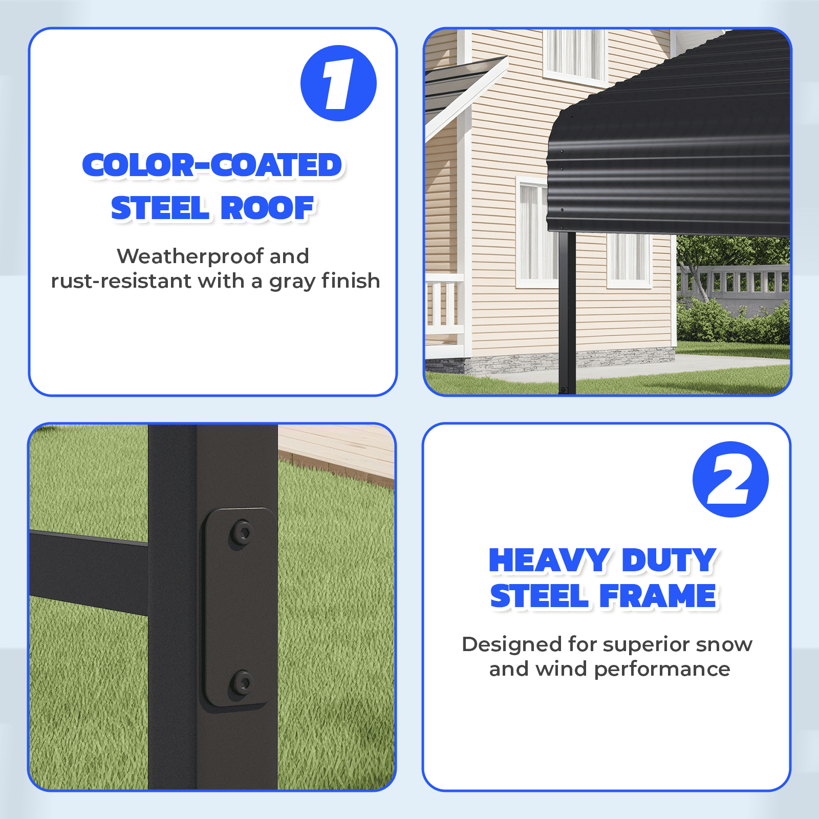 Mellcom Metal Carport 10'x15' ，Heavy Duty Outdoor Carport with Galvanized Metal Roof and Frame for Car,RV and Trucks