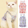 thumbnail image 2 of Sleeveless Ruffle Hem Pet Dress - Elastic Trim Cat Dress - Floral Printing Summer Small Dog Dress - Pet Clothes, 2 of 8