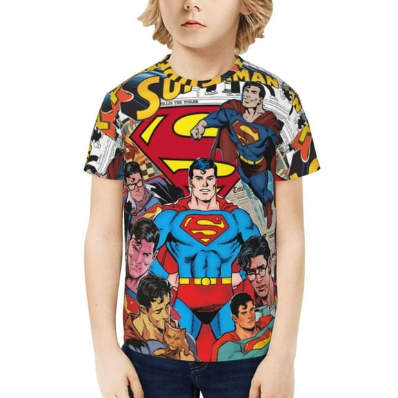Superman Boys Girls Teens T Shirt Graphic Print Casual Short Sleeve Funny Top Tees Shirt for Youth Kids