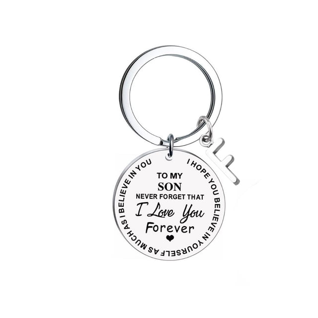 HOARBOEG Keychains for Men and Women TO MY SON Keychain Pendant A-Z26 Letter Accessory Necklace Round Card