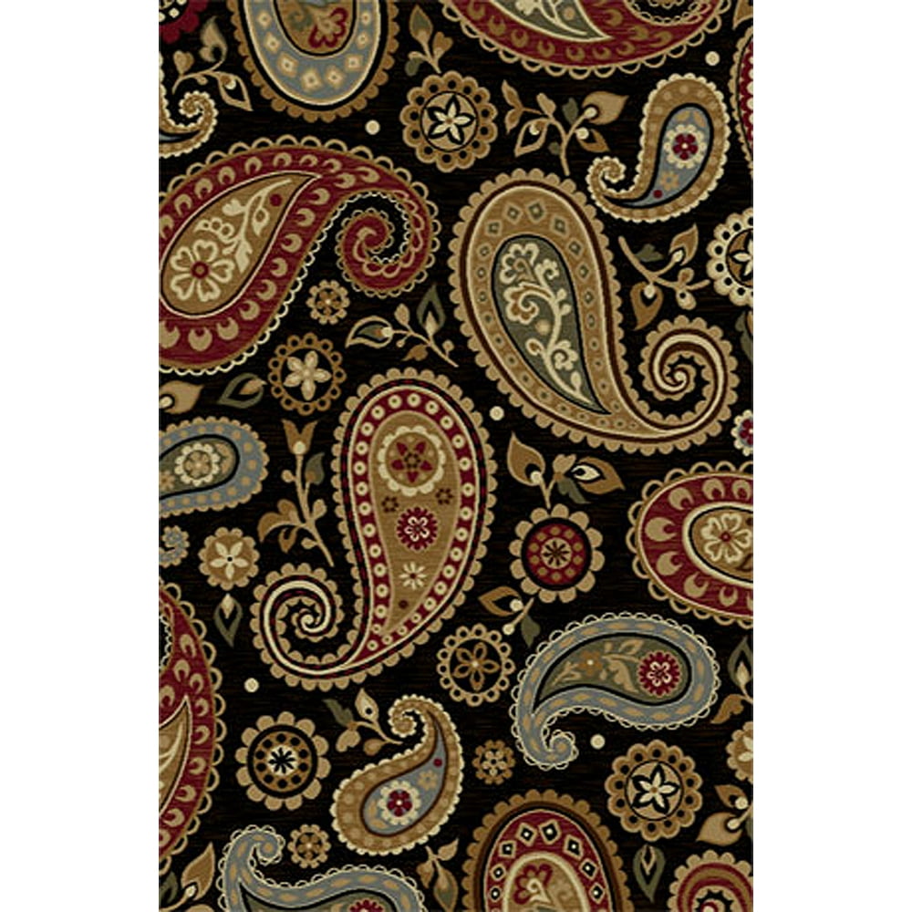 Tayse Impressions Area Rug 7813 Black Paisley Flowers