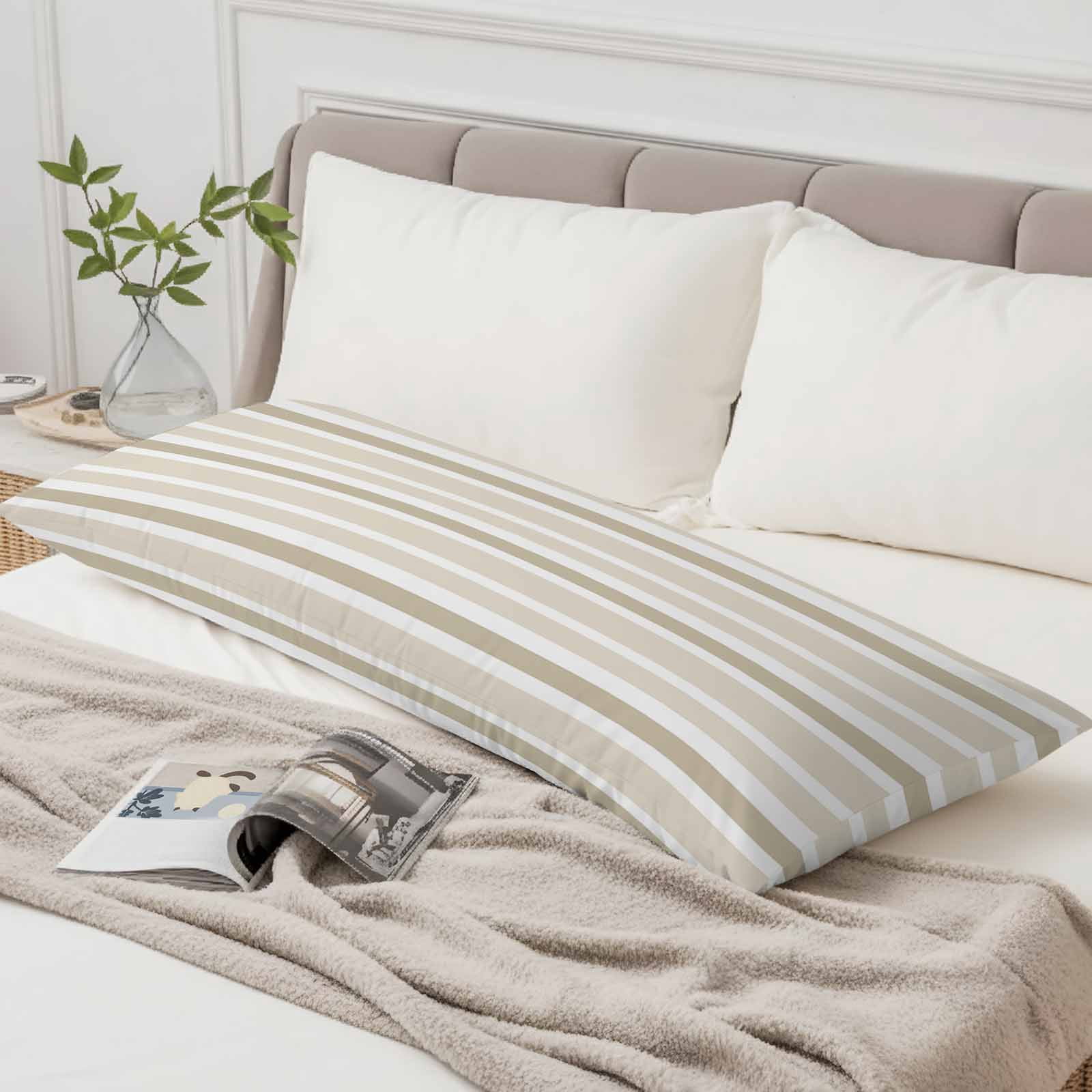 Beige Brown Striped Body Pillow Covers, Modern White Abstract Art Soft Breathable Throw Pillow Cases with Invisible Zipper, Decorative Pillowcase Pillows Protectors for Sofa Bed Couchair 20"x54"