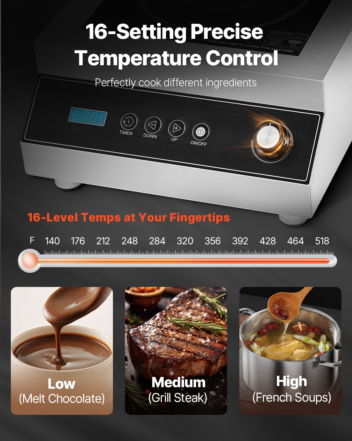 KFFKFF Portable Induction Cooktop, Stainless Steel Microcrystalline Glass, 20×15.75×7.68 in