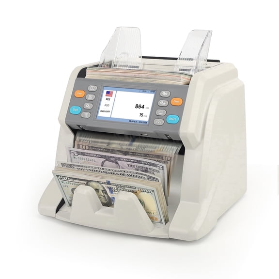 RIBAO MC-50 Premium Bank Grade Money Counter Machine Multi Currency Mixed Denomination Bill Cash Value Counter 2 CIS/UV/MG/MT/IR Serial Number Recording