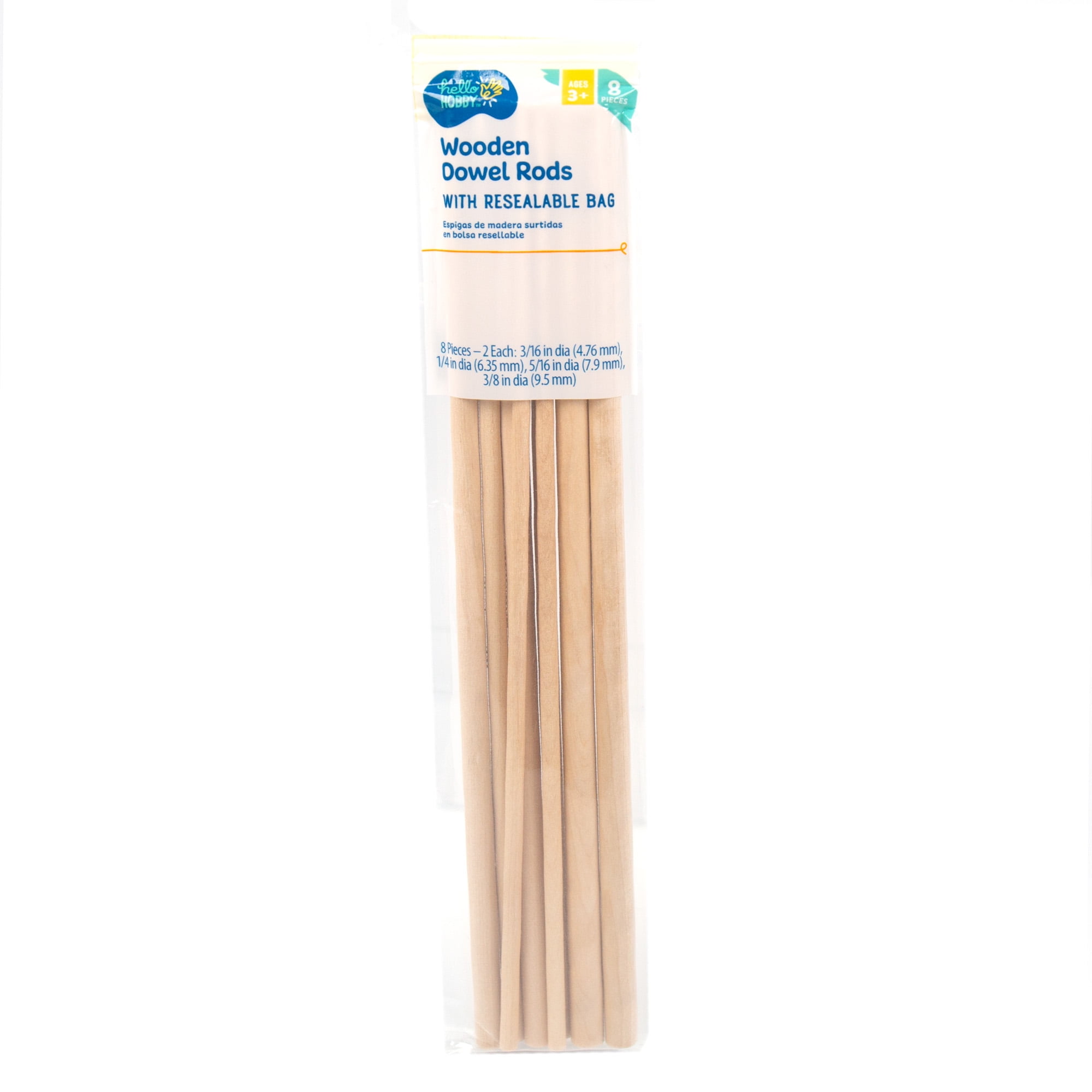 (5 pack) Hello Hobby Wood Dowels with Resealable Bag, 8-Pack