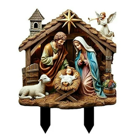 LAMIRO Nativity Yard Stake, 2D Acrylic Jesus Sign, Christmas Nativity Decoration, Holy Nativity Garden Sign, Outdoor Nativity Scene, Christmas Decoration for Balcony Lawn Deck Patio Porch Yard