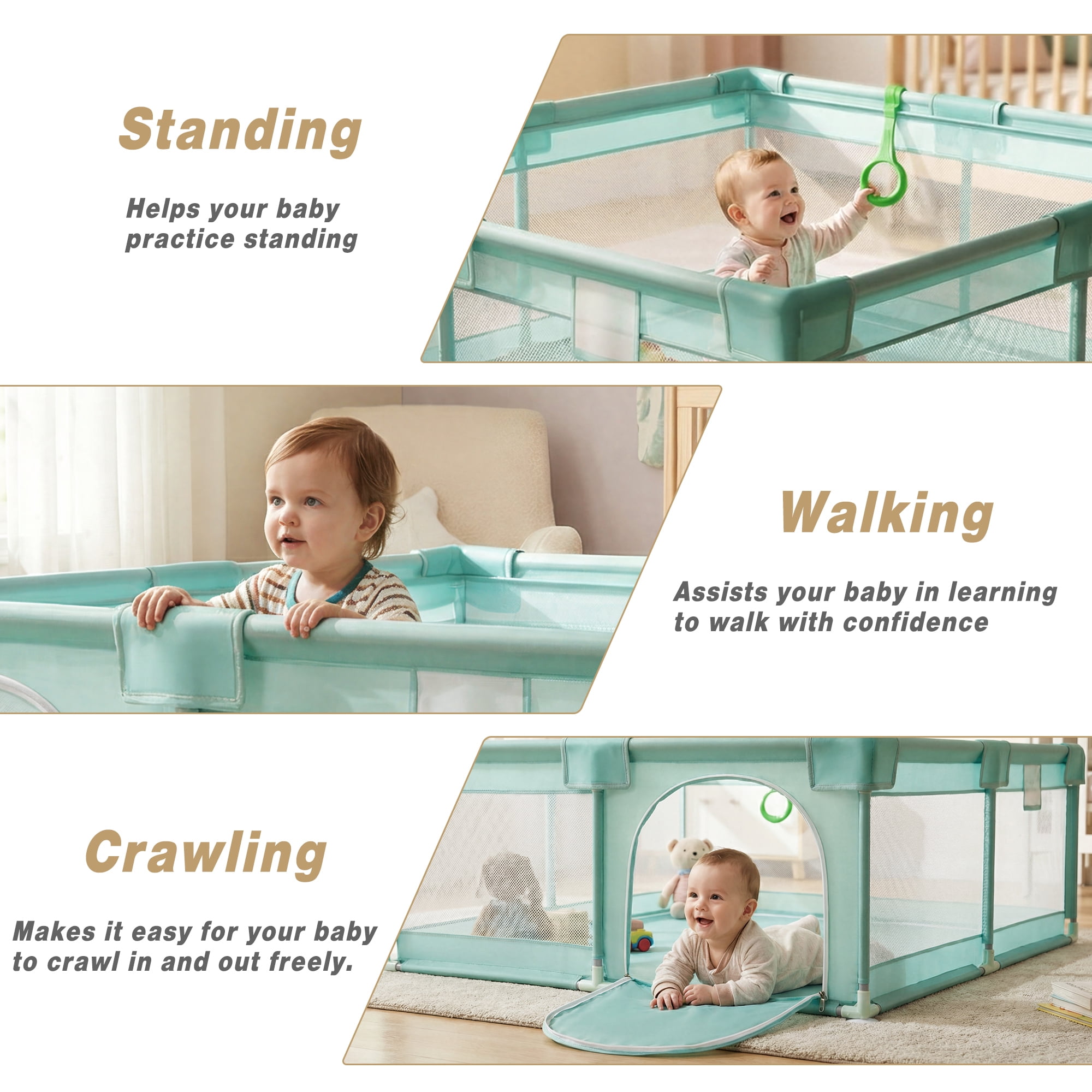 Easy4Home Large Baby Playpen 60"x60" Toddler Play Yards Safety Fence, Pale Green