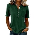 thumbnail image 2 of Short Sleeve Tops Women Summer Henley V Neck T Shirts Casual Color Block Raglan Shirts Cotton Baseball Tunic Tees Dark Green XL, 2 of 7