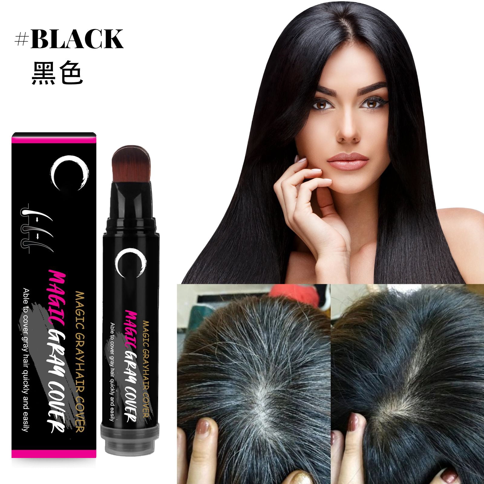 Alvantor Temporary Root Touch Up Hair Color Stick, Root Cover Up for Gray Hair - Water-Resistant, Black