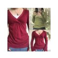 thumbnail image 4 of Mialoley Women's Spring Slim Fit Tops Solid Color Long Sleeve Wrap V-Neck T-Shirt Streetwear, 4 of 7