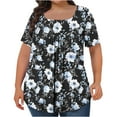 thumbnail image 3 of Summer Blouses for Women Plus Size Floral Tunic Short Sleeve Square Neck Loose Fit Ruffle Tunic Tops ,L-5XL, 3 of 4