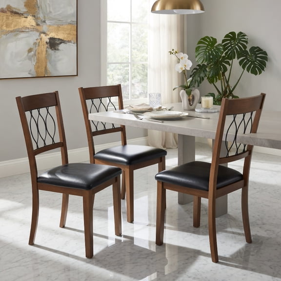 GVN Set of 2 Kitchen Chair with Padded Seat, Faux Leather Upholstered Dinner Chairs for Dining Room, Kicthen, Living Room, Walnut