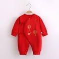 thumbnail image 2 of Otqutp Baby Girls Boys Calendar Chinese New Year Bodysuit Cute Kimono Tang Suit Red Long Sleeve Romper Fashion Button Jumpsuit Outfits(Red-1,1-3 Months), 2 of 9