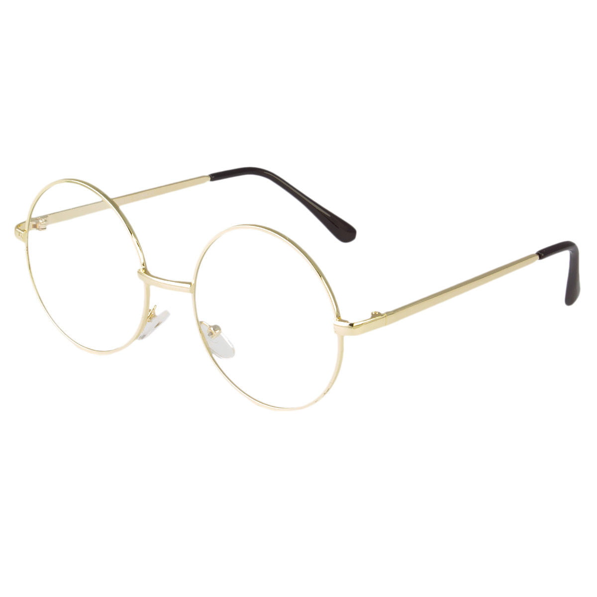 LARGE OVERSIZE BIG ROUND Eye Glasses Gold Color Circle Metal Frame Clear Lens 