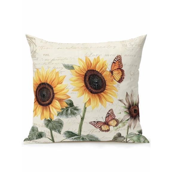 Outdoor Pillows Waterproof, Yellow Sunflowers Bedding Throw Pillows with Insert for Couch Sofa Bed, Floral in Blooms Pastoral Plants 16x16 Inch Pillowcases Decorative Camping Patio Pillow Set of 1