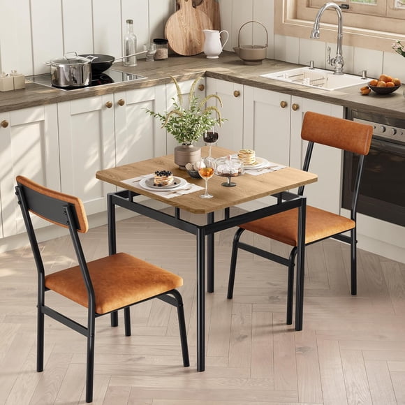 3-piece dining mesa set para 2: small kitchen mesa y 2 pu forrado sillas con space-saving metal frame dinette, perfect para apartment dining rooms in brown