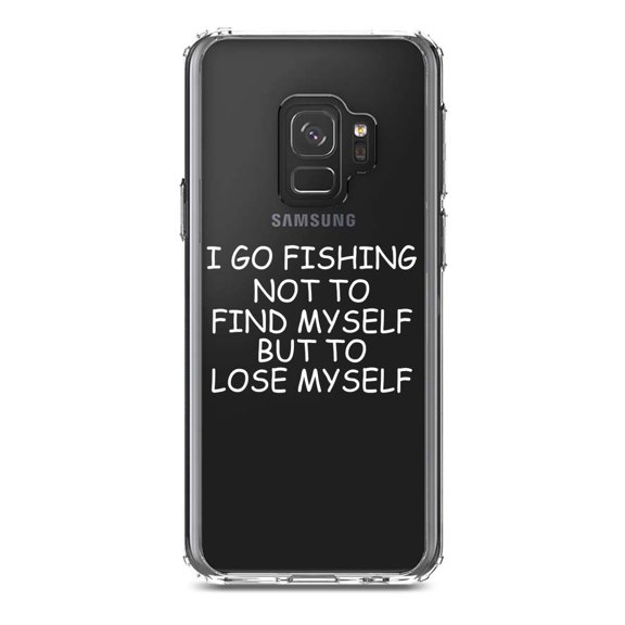 DistinctInk Clear Shockproof Hybrid Case for Samsung Galaxy S9 (5.8" Screen) - TPU Bumper Acrylic Back Tempered Glass Screen Protector - Go Fishing Not to Find Myself to Lose Myself