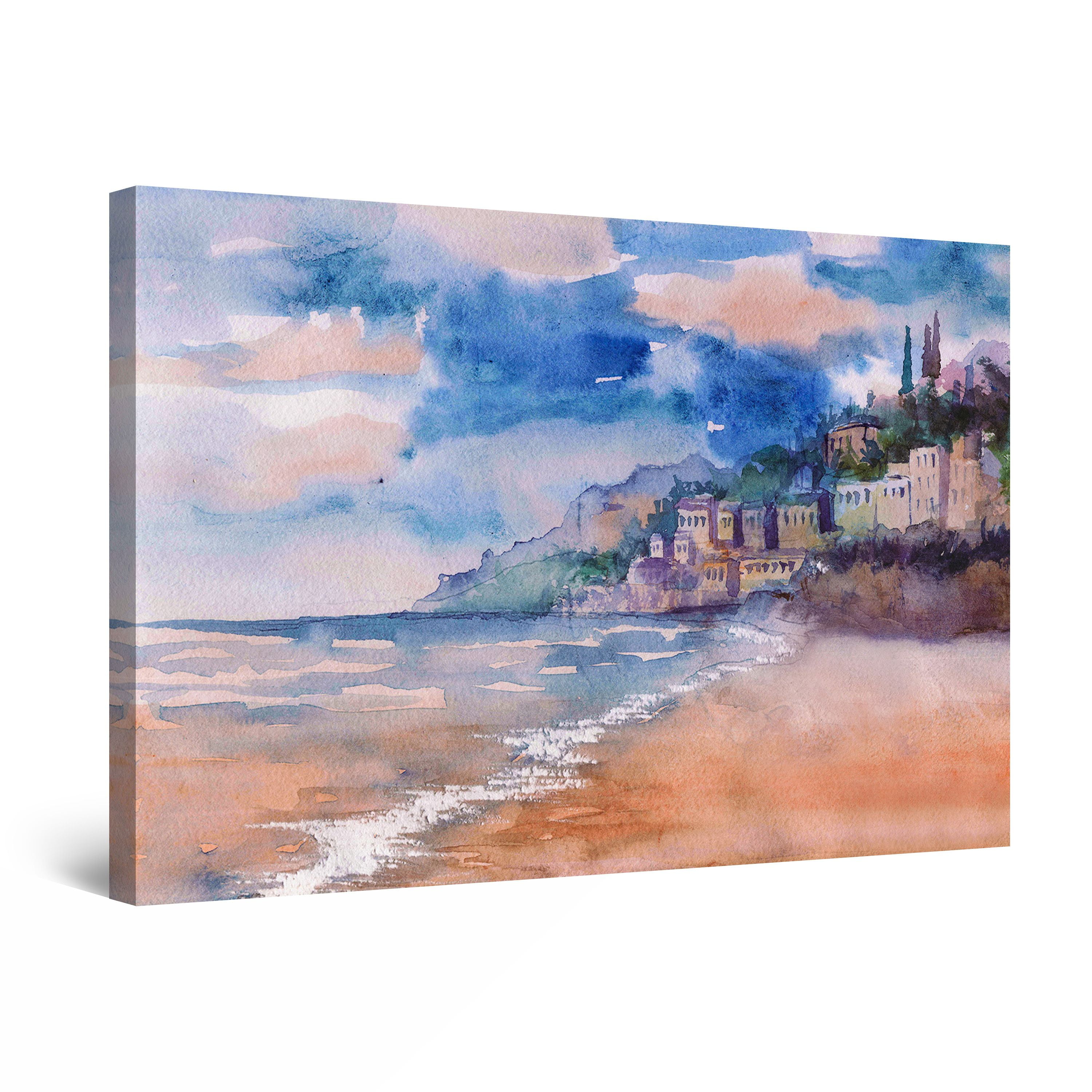 Startonight Canvas Wall Art Watercolor Amalfi Coast Italy, Framed 24" x
