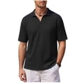 thumbnail image 2 of Ceisia Men's Short Sleeve Solid Color Casual Relaxed Fit V-Neck Polo Shirt Fashion Collared Top Gifts for Father Black 2X, 2 of 7