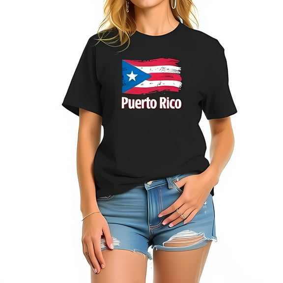 Oversized Cotton Short Sleeve T-Shirt with Puerto Rican Flag Graphic and 'Puerto Rico' Print