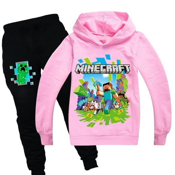 My World MC Casual Hoodie Jogging Pants Suit, Boys And Girls Sportswear Suit, Hoodie Pants Sweatshirt 2 Piece Set