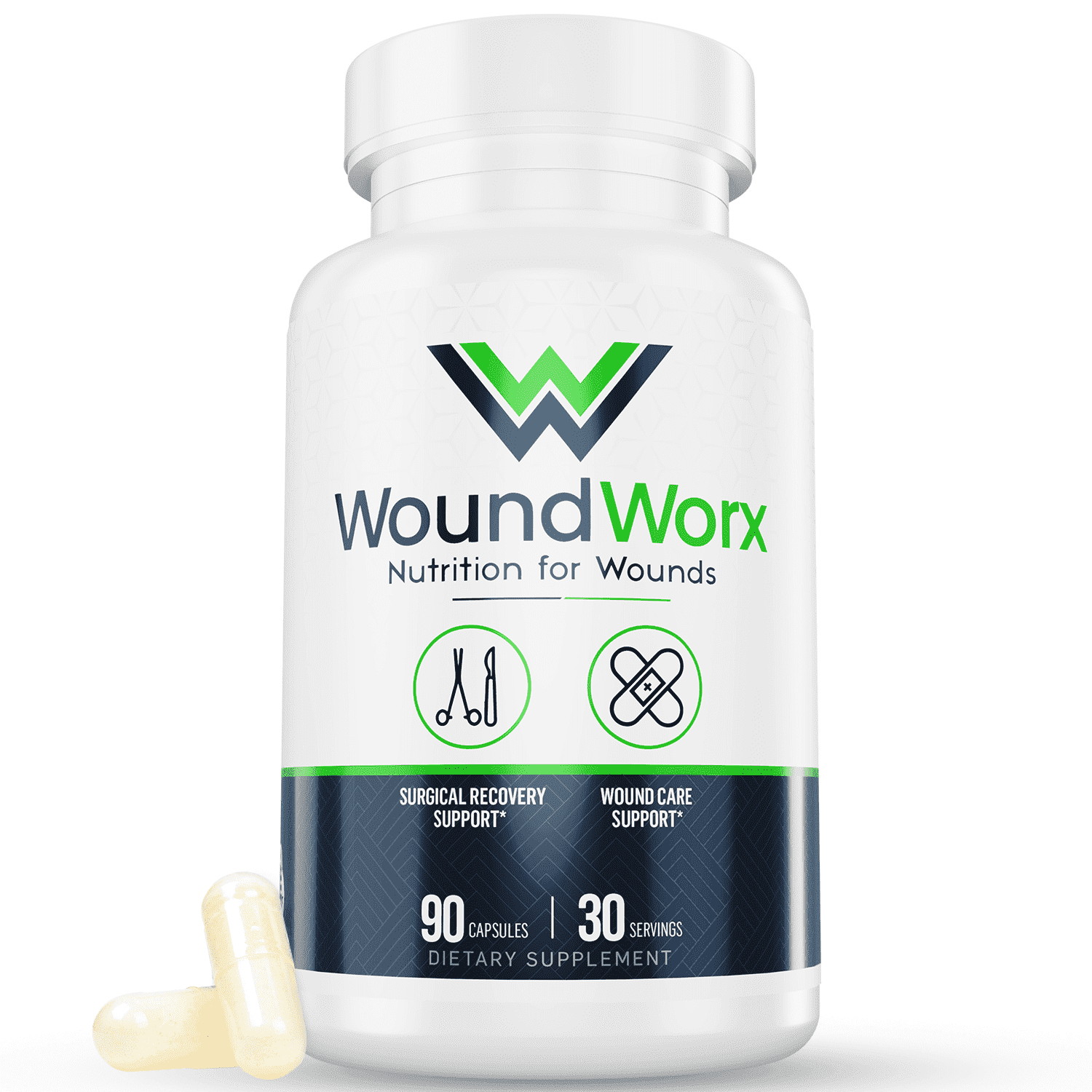 Free Life Labs WoundWorx Nutrition-Scar and Surgery Support, Wound Care, General and Plastic Surgery, Faster Healing w/Vitamins, Amino Acids, Collagen, Probiotics, Turmeric, Bromelain-90 caps