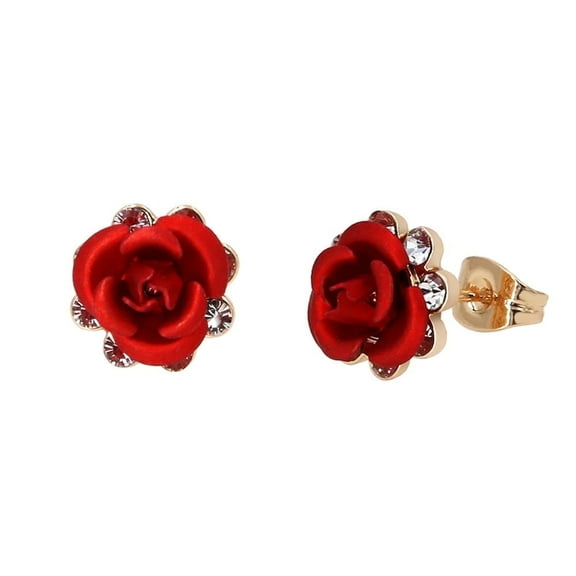 Yoursfs Sexy Red Rose Flower Studs Earrings For Women Gold Plated Crystal Wedding Post Fashion Jewelry Gifts