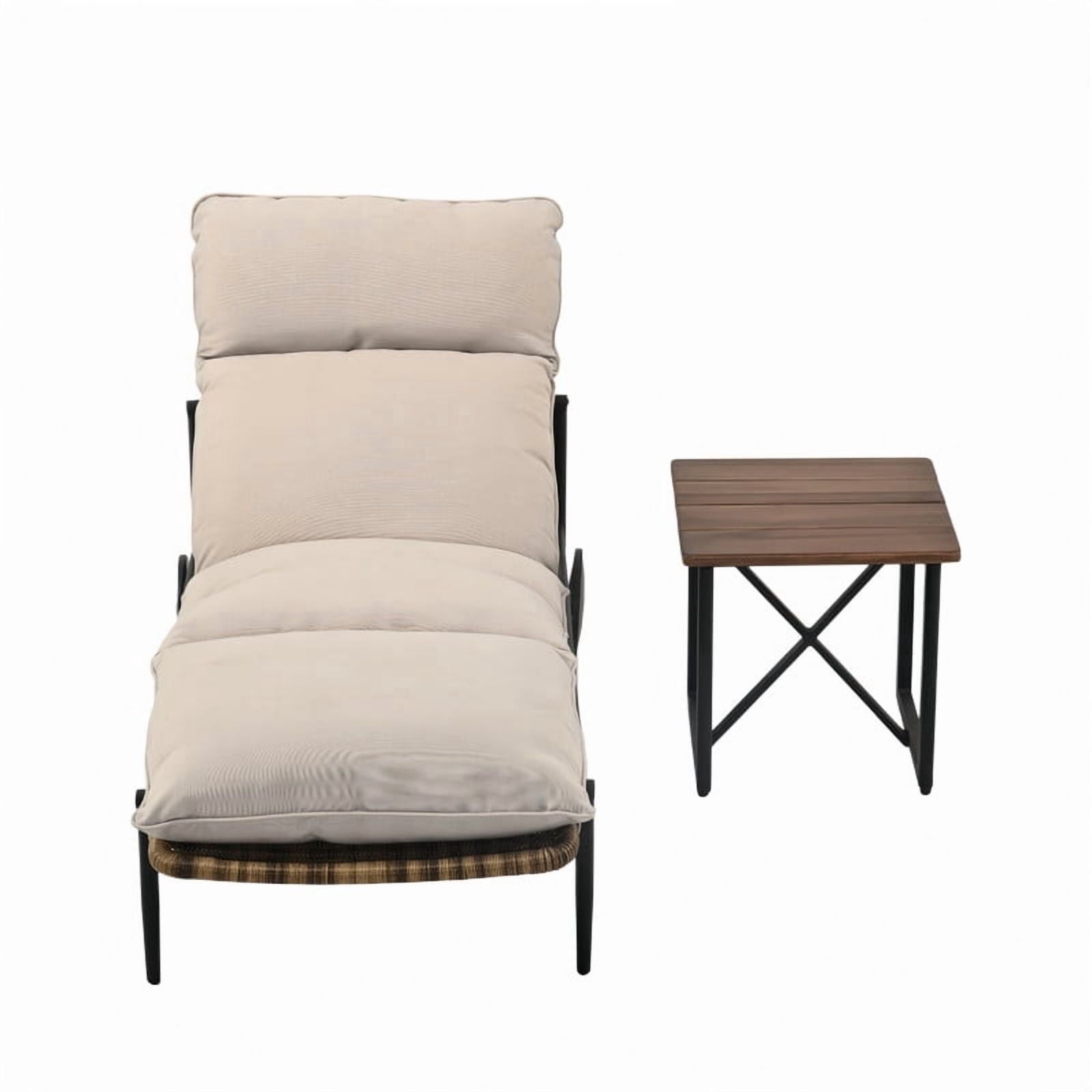 2-Piece Outdoor Poolside Chaise Lounge Sets with Side Table, Patio Rattan Lounge Chair with Cushion
