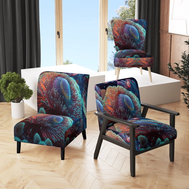 Designart "Deep Blue Immersion" Blue Beach Upholstered Accent Chair - Traditional Arm Chair For Living Room