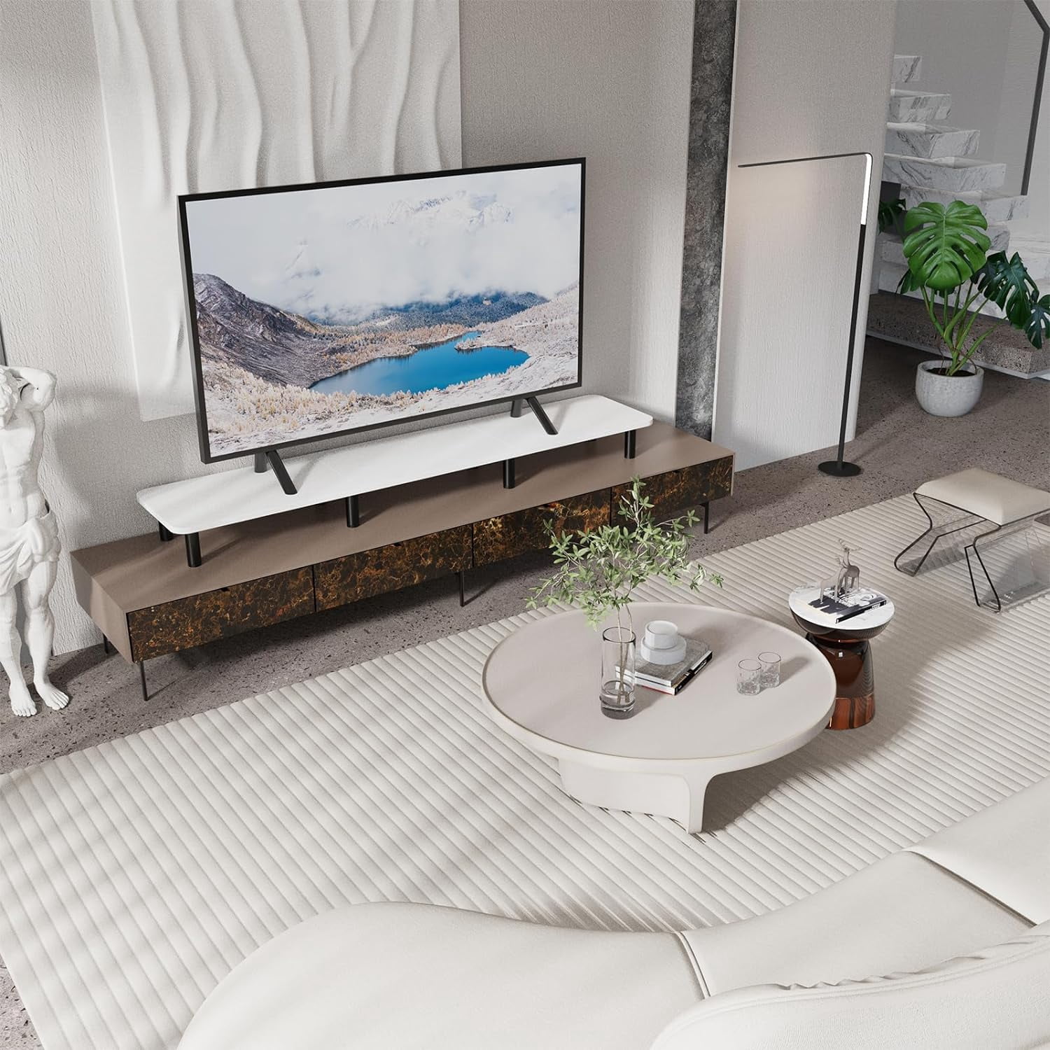 Extra Long Dual Monitor Stand - 43.7 Inch Wide Wood and Steel Desktop Riser for Home Office Desk Organization