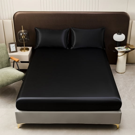 Fitted Sheet, Czzoypi Soft Breathable Mattress Cover, Non-Slip Full Size Bed Protector 203x153cm Machine Washable Quick Dry, Black