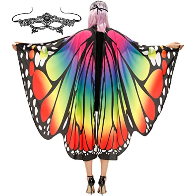 Disfraz de alas de mariposa JAMW para adultos capa de mariposa rosa y naranja Sencillez